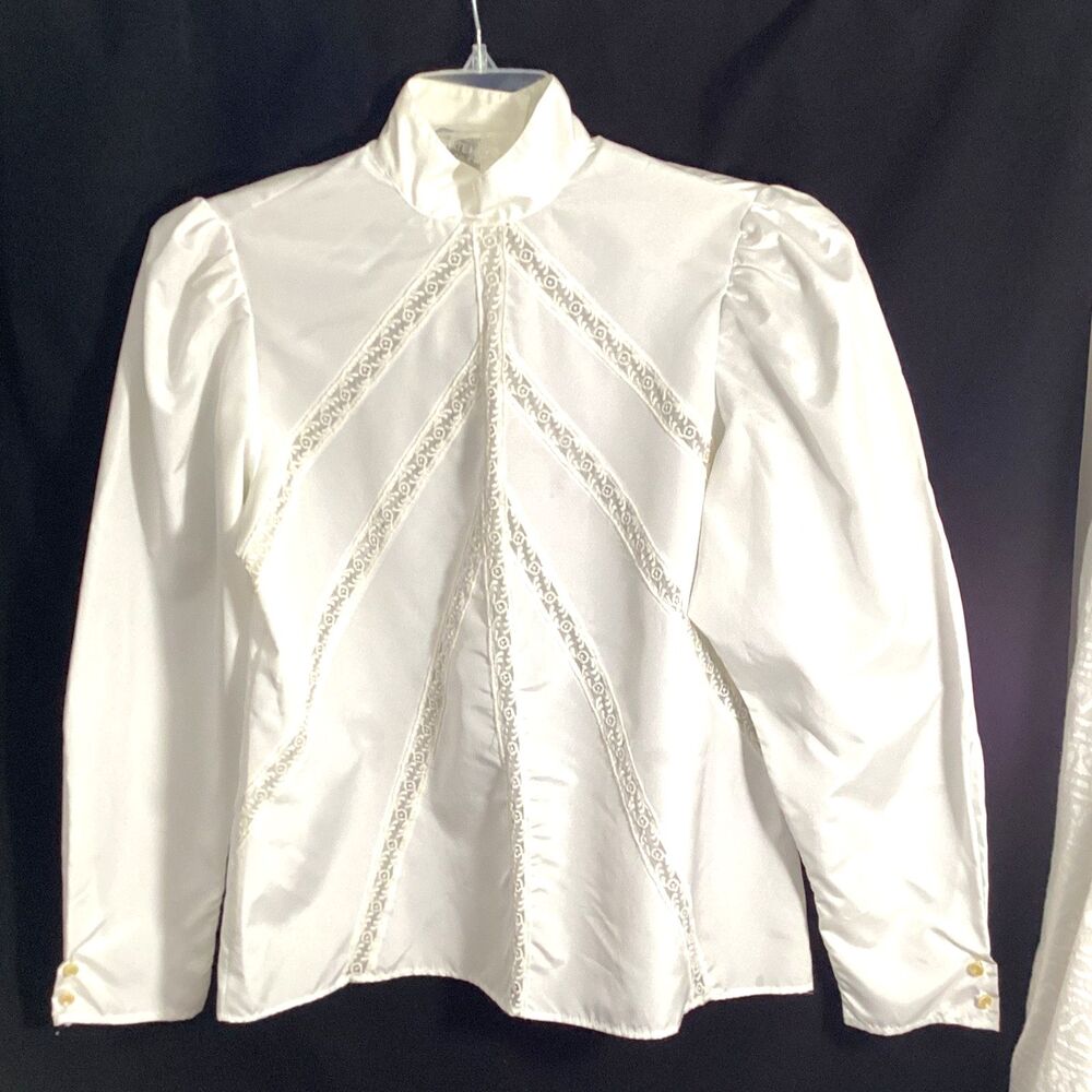 Anne Klein Vintage 1980s Victorian Style High Neck Blouse Long Sleeve Ruffle M